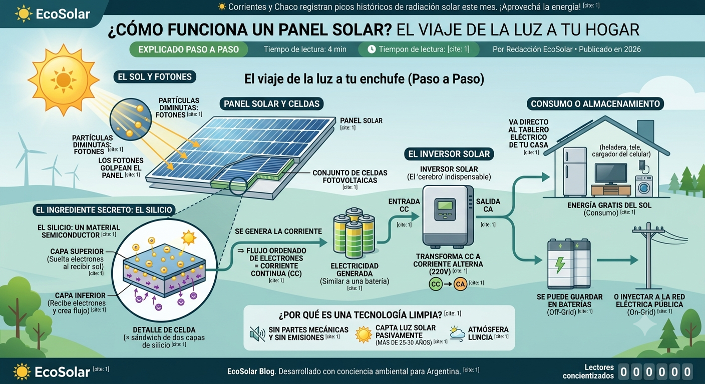 Funcionamiento de un panel solar fotovoltaico